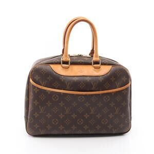 Louis Vuitton Deauville Bowling Vanity Handbag Leather Monogram Brown